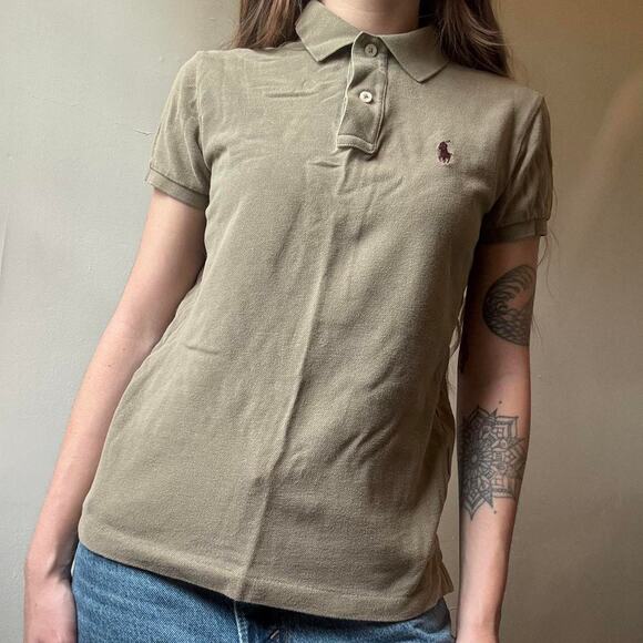 Vintage Ralph Lauren Khaki Green Polo XS Cotton Collared Preppy School Uniform - Picture 1 of 3